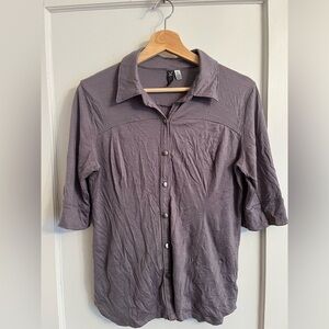 Ibex Polo Merino Wool Top Women Size Medium Purple Short Sleeve